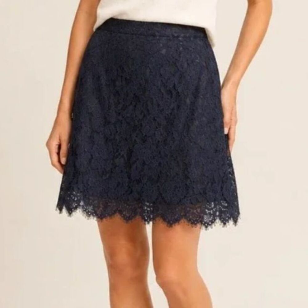J.Crew Navy Blue and Black Lined Scalloped Hem Lace Skirt Sz 10